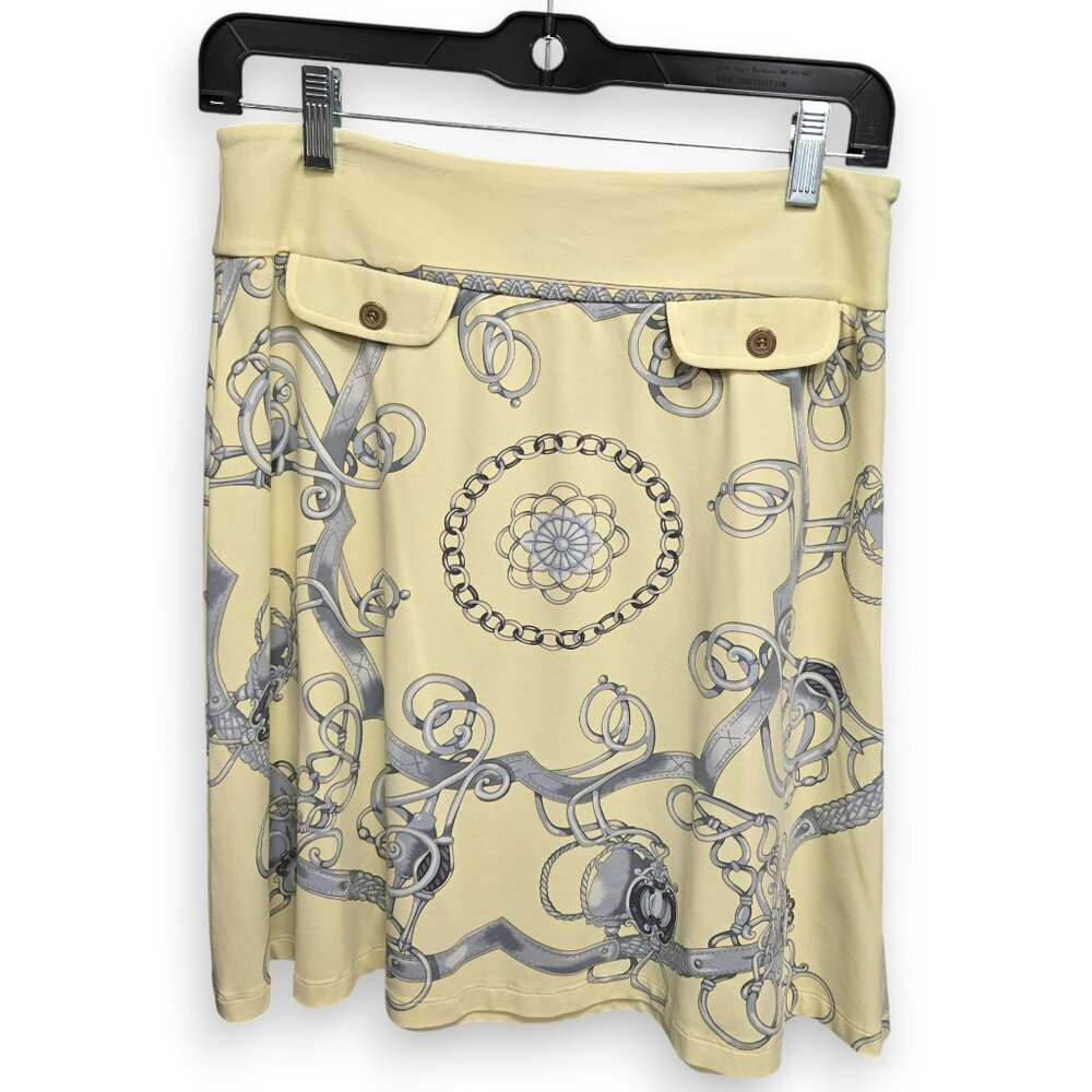 J McLaughlin A-Line Skirt Stretchy Nylon Spandex Light Yellow Chain Print Size 0